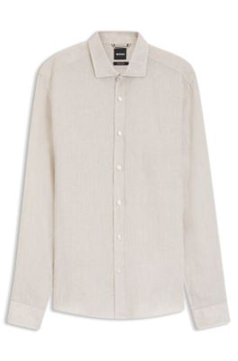 Camisa regular fit de lino lavado, Beige claro