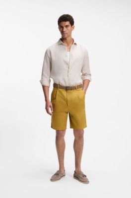 Regular-fit shirt in washed linen, Light Beige