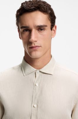 Regular-fit shirt in washed linen, Light Beige
