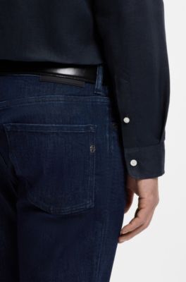 Camisa regular fit de lino lavado, Azul oscuro