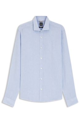 Regular-fit shirt in washed linen, Light Blue