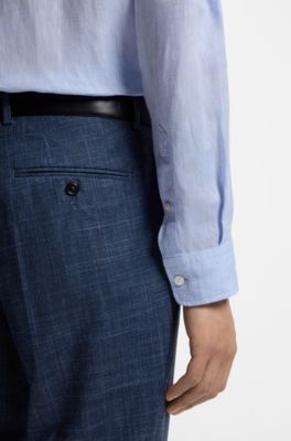 Camisa regular fit de lino lavado, Celeste