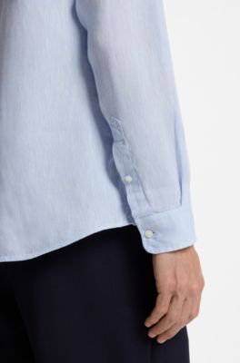 Regular-fit shirt in washed linen, Light Blue