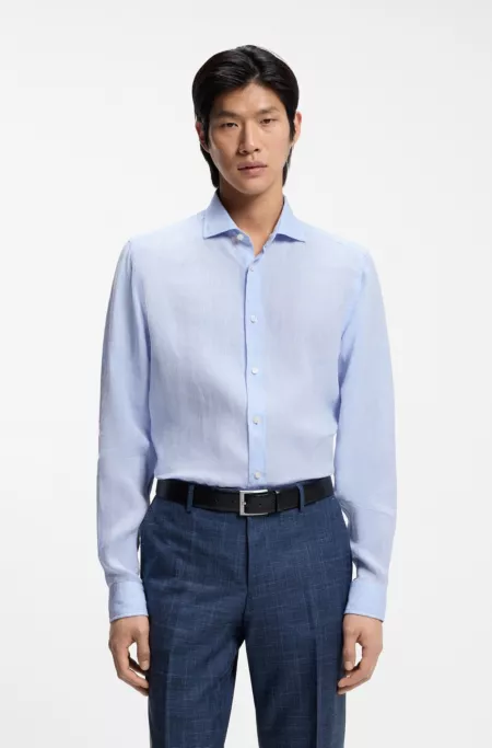 Regular-fit shirt in washed linen
