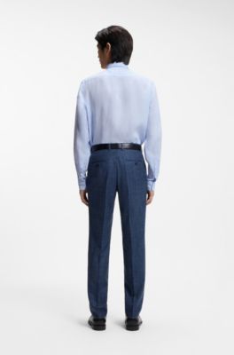 Camisa regular fit de lino lavado, Celeste
