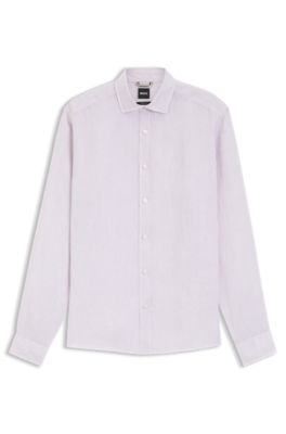Camisa regular fit de lino lavado, Luz p&uacute;rpura