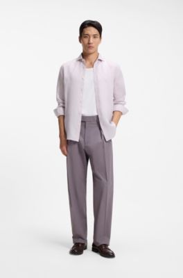Camisa regular fit de lino lavado, Luz p&uacute;rpura