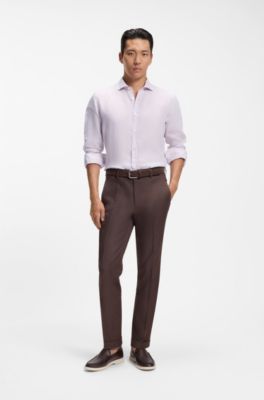Camisa regular fit de lino lavado, Luz p&uacute;rpura