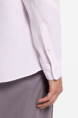 Camisa regular fit de lino lavado, Luz p&uacute;rpura