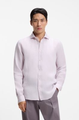 Camisa regular fit de lino lavado, Luz p&uacute;rpura