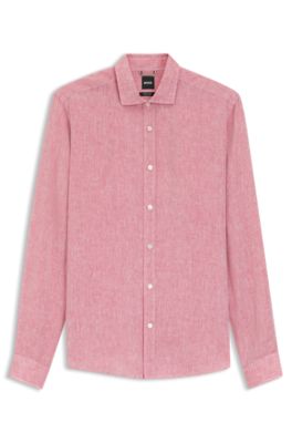 Regular-fit shirt in washed linen, Red