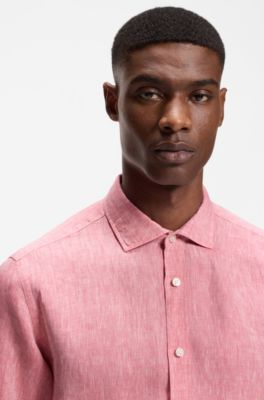 Regular-fit shirt in washed linen, Red