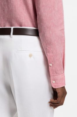 Regular-fit shirt in washed linen, Red