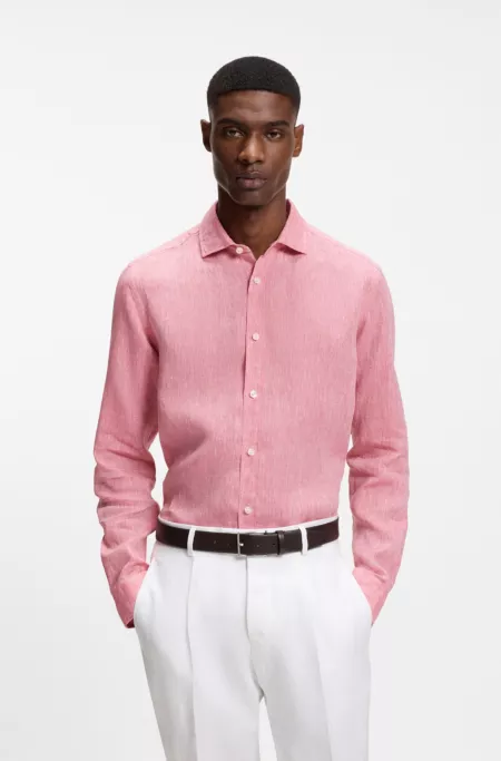 Regular-fit shirt in washed linen