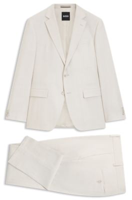 Traje slim fit de dos piezas en tejido el&aacute;stico, Blanco