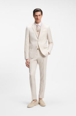 Traje slim fit de dos piezas en tejido el&aacute;stico, Blanco