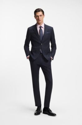 Traje slim fit de dos piezas en tejido el&aacute;stico, Azul oscuro