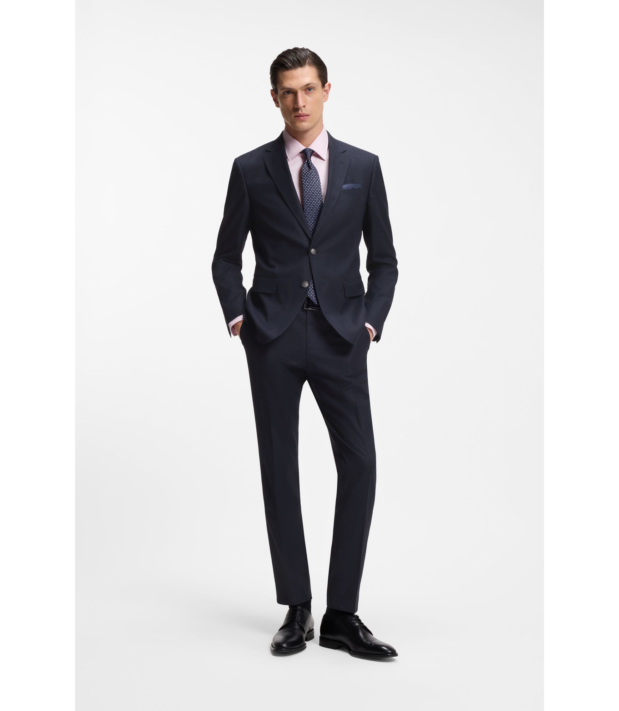 BOSS - Two-piece slim-fit suit in stretch fabric - Dark Blue