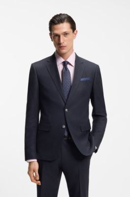 Traje slim fit de dos piezas en tejido el&aacute;stico, Azul oscuro