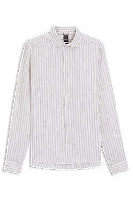 Camisa regular fit en lino a rayas