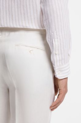 Regular-fit shirt in striped linen, Light Beige