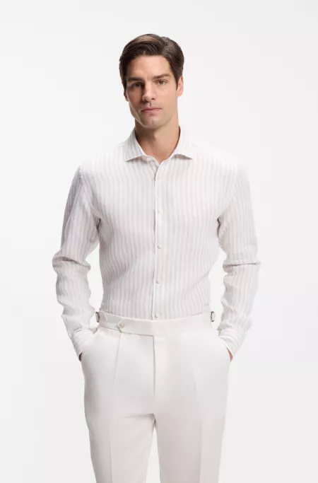 Regular-fit shirt in striped linen