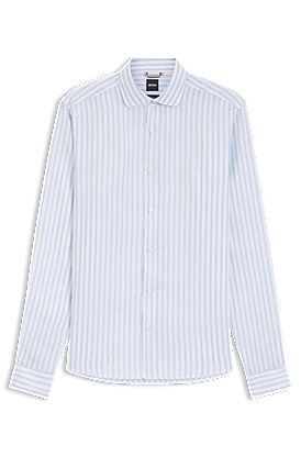 Camisa regular fit en lino a rayas