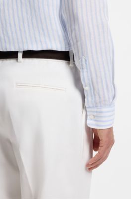 Camisa regular fit en lino a rayas, Celeste