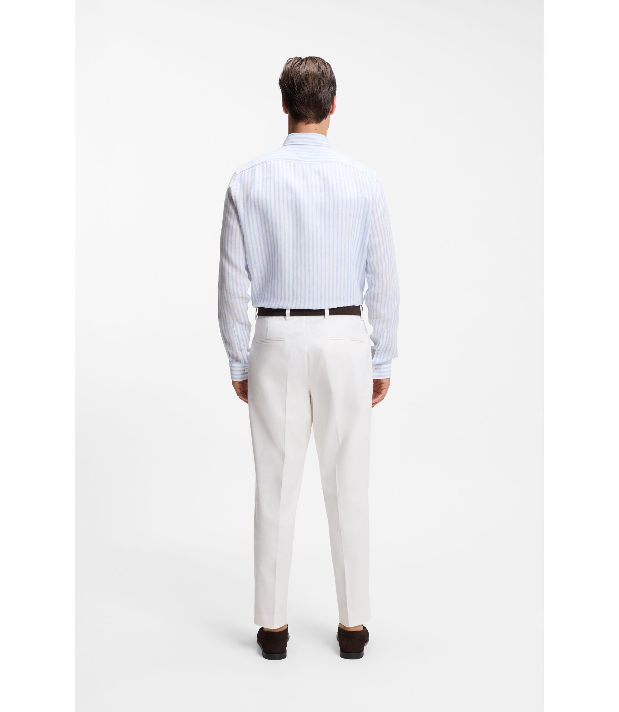 BOSS - Regular-fit shirt in striped linen - Light Blue