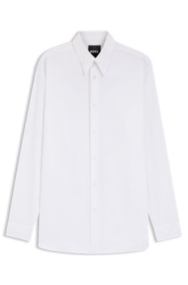Camisa relaxed fit en popel&iacute;n de algod&oacute;n con cuello en punta, Blanco
