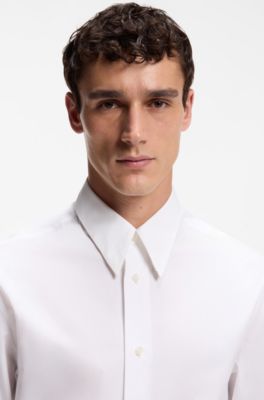 Camisa relaxed fit en popel&iacute;n de algod&oacute;n con cuello en punta, Blanco