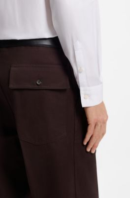 Camisa relaxed fit en popel&iacute;n de algod&oacute;n con cuello en punta, Blanco