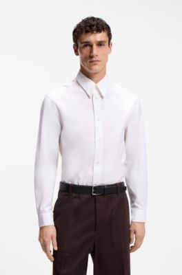 Camisa relaxed fit en popel&iacute;n de algod&oacute;n con cuello en punta, Blanco