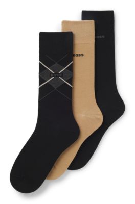Gift-boxed three-pack of cotton-blend socks, Patterned
