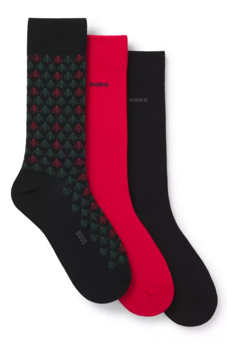 Gift-boxed three-pack of cotton-blend socks