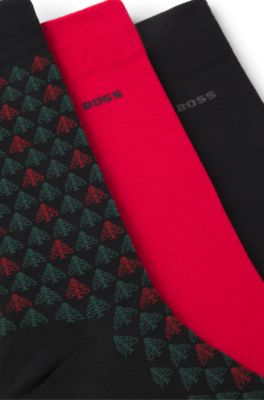 Gift-boxed three-pack of cotton-blend socks, Patterned