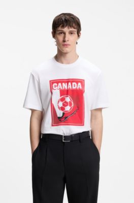 T-shirt Relaxed en coton &agrave; motif football, Canada White