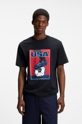Relaxed-fit T-shirt in cotton with soccer artwork, USA Blue