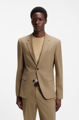 Two-piece slim-fit suit in a stretch wool blend, Beige