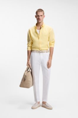 Pantalon habill&eacute; en coton m&eacute;lang&eacute;, Blanc