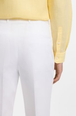 Pantalon habill&eacute; en coton m&eacute;lang&eacute;, Blanc