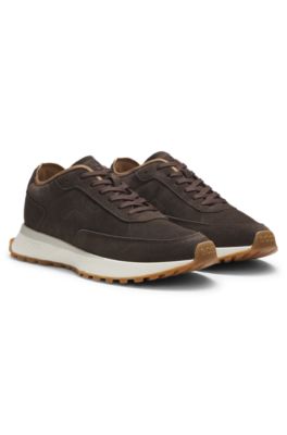 Suede sneakers with perforations, Dark Brown