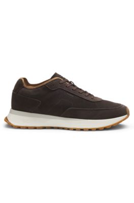 Suede sneakers with perforations, Dark Brown