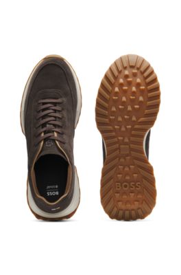 Suede sneakers with perforations, Dark Brown