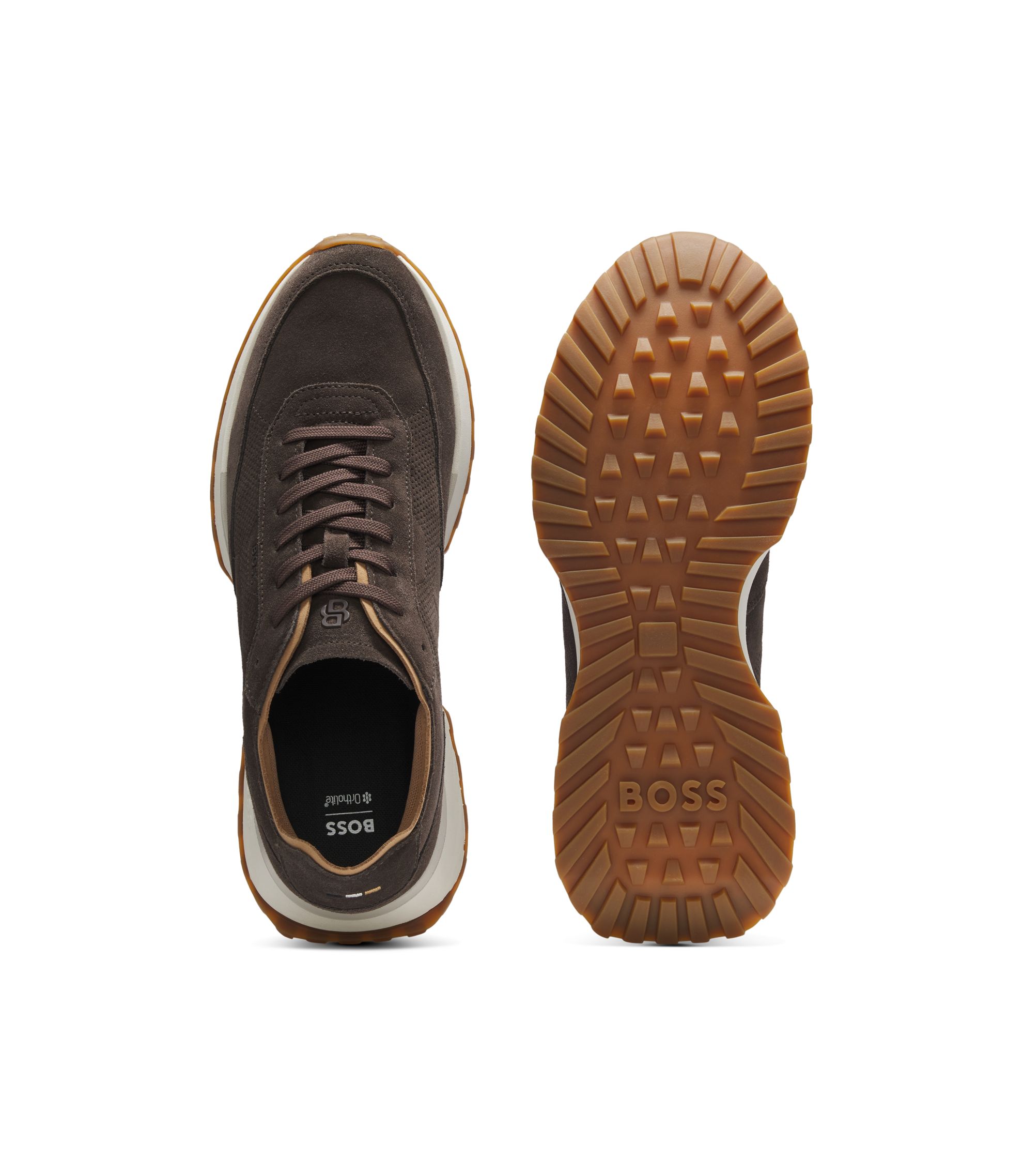 BOSS - Suede sneakers with perforations - Dark Brown