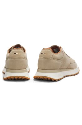 Suede sneakers with perforations, Beige