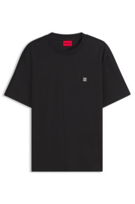 Camiseta de algod&oacute;n interlock con cinta de boucl&eacute;, Negro