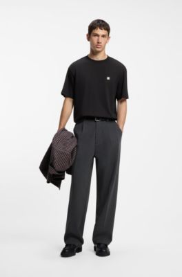 T-shirt en coton interlock avec ruban boucl&eacute;, Noir