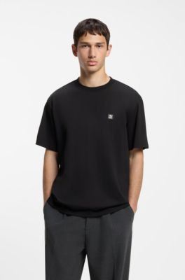 Camiseta de algod&oacute;n interlock con cinta de boucl&eacute;, Negro