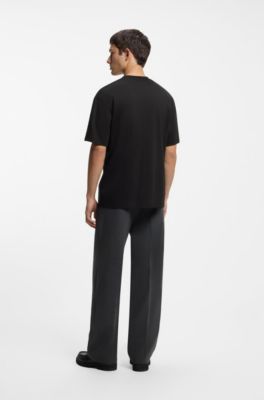 Camiseta de algod&oacute;n interlock con cinta de boucl&eacute;, Negro